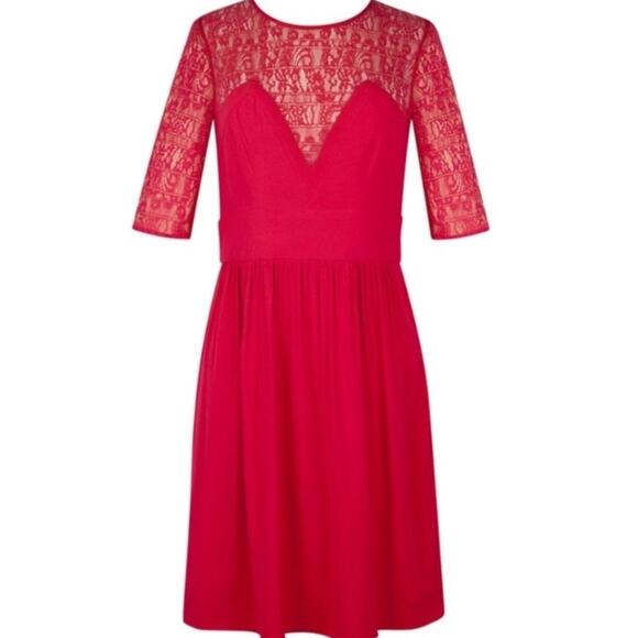 Sandro Paris Red Lace Bustier Style Cocktail Short Dress Size Small - Picture 1 of 13